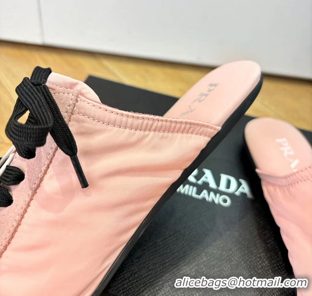 Best Price Prada Collapse Suede Leather and Re Nylon Open Back Sneakers with Metal Toecap 6050803 Pink