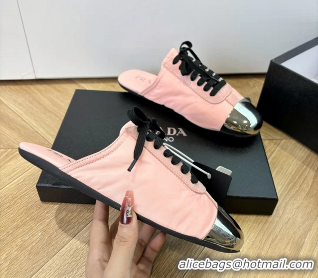 Best Price Prada Collapse Suede Leather and Re Nylon Open Back Sneakers with Metal Toecap 6050803 Pink