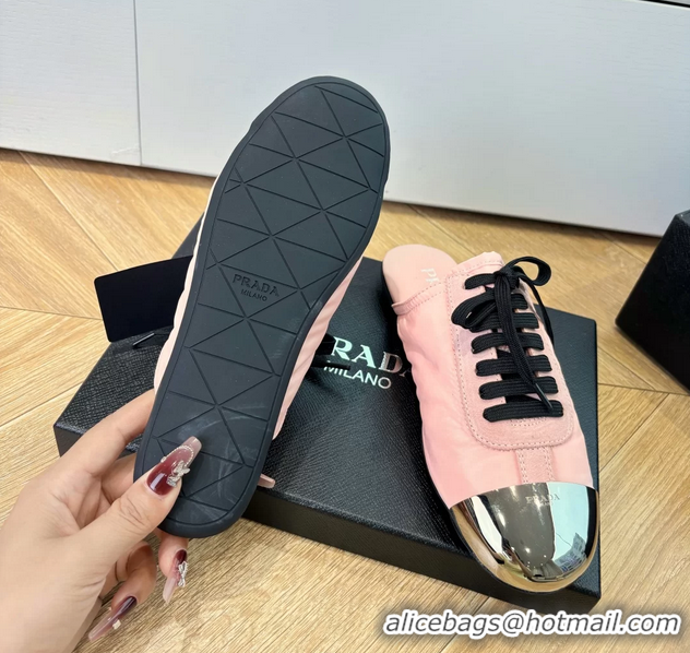 Best Price Prada Collapse Suede Leather and Re Nylon Open Back Sneakers with Metal Toecap 6050803 Pink