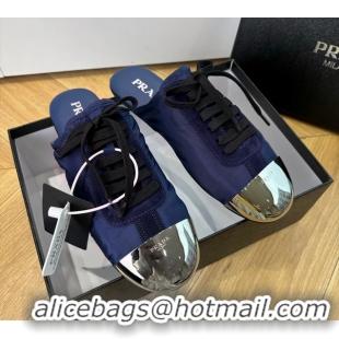 Stylish Prada Collapse Suede Leather and Re Nylon Open Back Sneakers with Metal Toecap 6050803 Blue