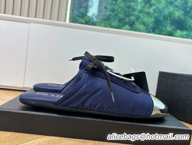 Stylish Prada Collapse Suede Leather and Re Nylon Open Back Sneakers with Metal Toecap 6050803 Blue