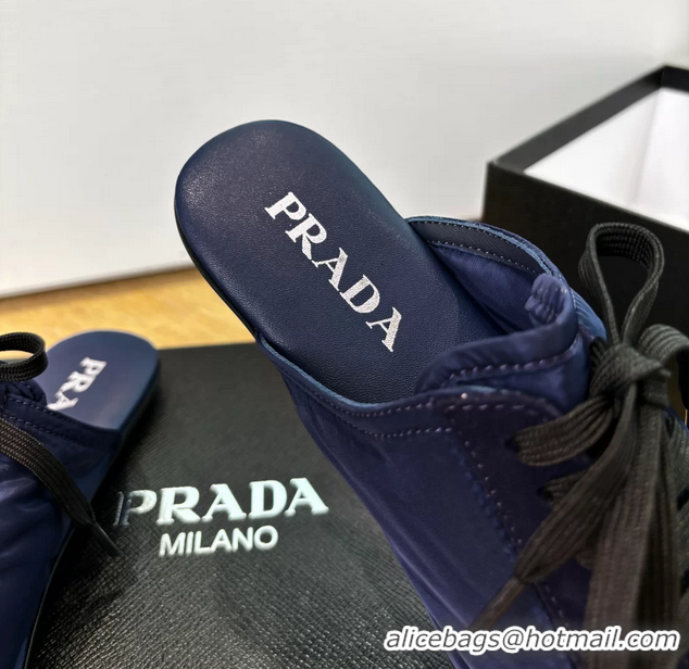 Stylish Prada Collapse Suede Leather and Re Nylon Open Back Sneakers with Metal Toecap 6050803 Blue