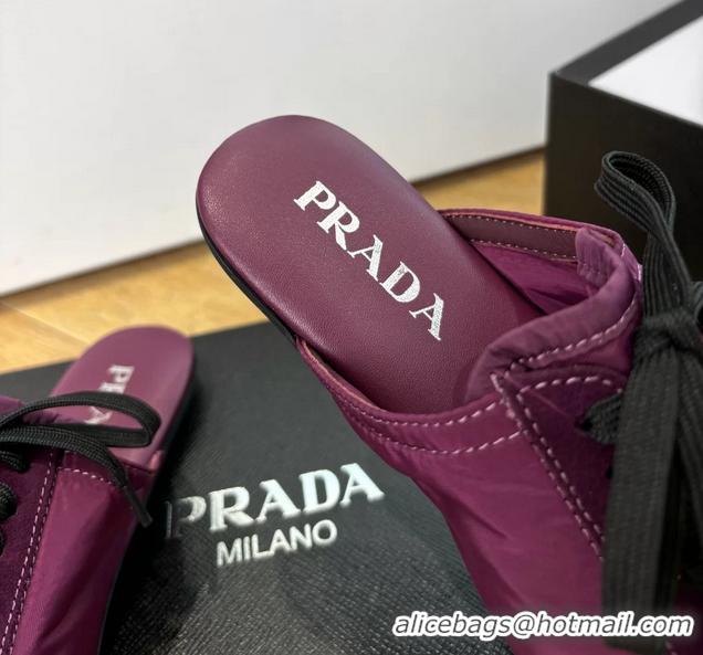 Shop Duplicate Prada Collapse Purple Suede Leather and Re Nylon Open Back Sneakers with Metal Toecap 6050803 Purple