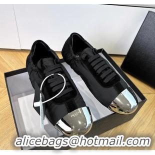 Luxury Prada Collapse Black Suede Leather and Re Nylon Low Tops Sneakers with Metal Toecap 6050804