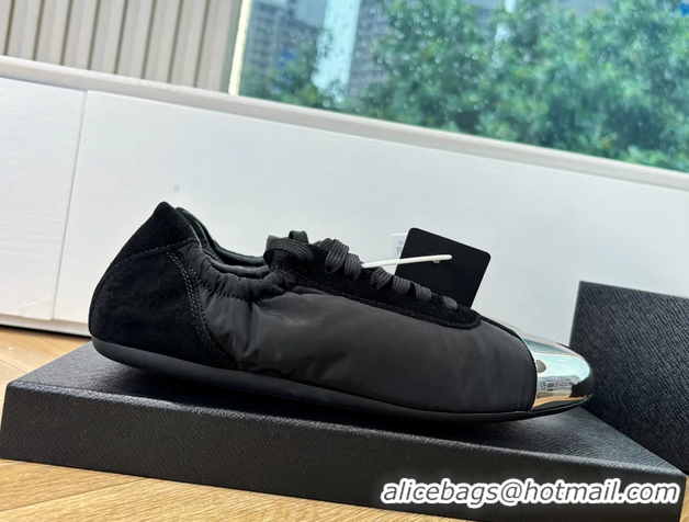 Luxury Prada Collapse Black Suede Leather and Re Nylon Low Tops Sneakers with Metal Toecap 6050804