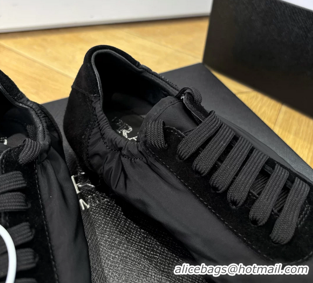 Luxury Prada Collapse Black Suede Leather and Re Nylon Low Tops Sneakers with Metal Toecap 6050804