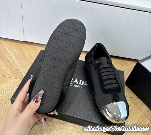 Luxury Prada Collapse Black Suede Leather and Re Nylon Low Tops Sneakers with Metal Toecap 6050804