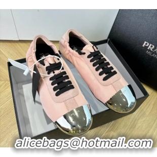 Best Price Prada Collapse Pink Suede Leather and Re Nylon Low Tops Sneakers with Metal Toecap 6050804