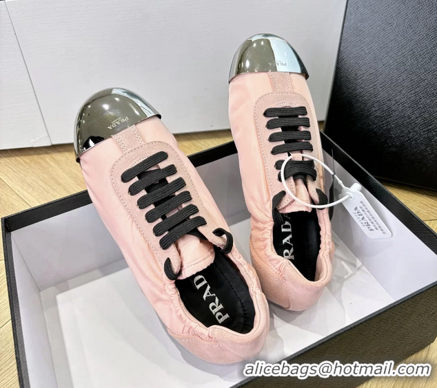 Best Price Prada Collapse Pink Suede Leather and Re Nylon Low Tops Sneakers with Metal Toecap 6050804