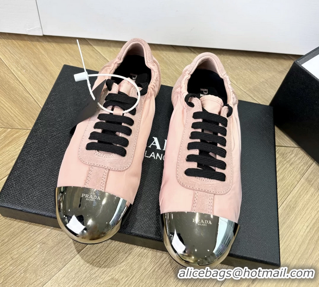 Best Price Prada Collapse Pink Suede Leather and Re Nylon Low Tops Sneakers with Metal Toecap 6050804