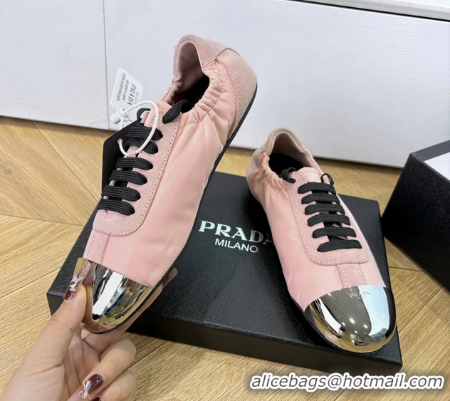 Best Price Prada Collapse Pink Suede Leather and Re Nylon Low Tops Sneakers with Metal Toecap 6050804