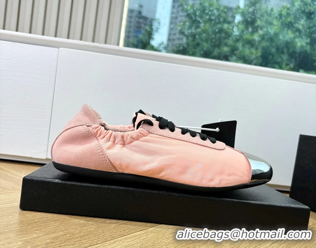 Best Price Prada Collapse Pink Suede Leather and Re Nylon Low Tops Sneakers with Metal Toecap 6050804