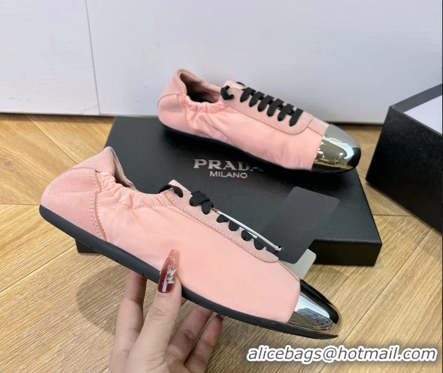 Best Price Prada Collapse Pink Suede Leather and Re Nylon Low Tops Sneakers with Metal Toecap 6050804