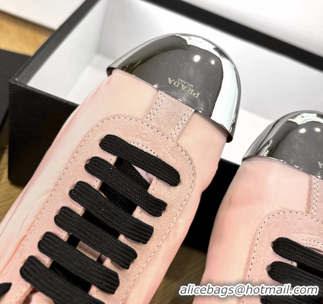 Best Price Prada Collapse Pink Suede Leather and Re Nylon Low Tops Sneakers with Metal Toecap 6050804