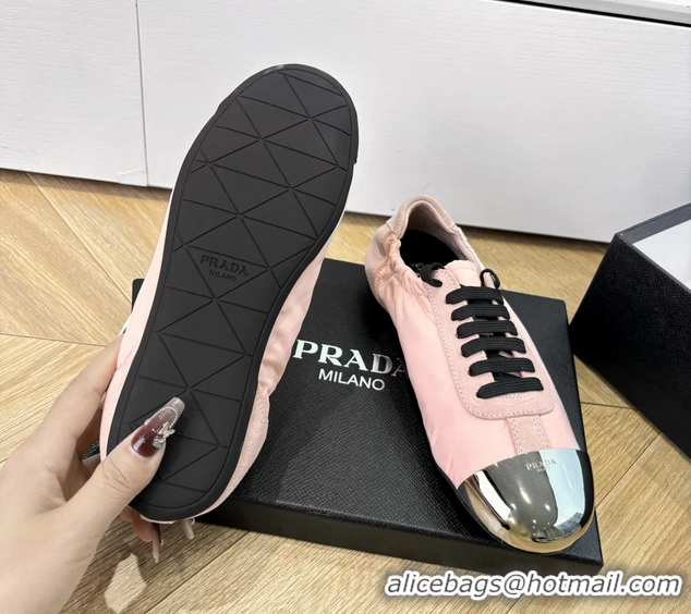 Best Price Prada Collapse Pink Suede Leather and Re Nylon Low Tops Sneakers with Metal Toecap 6050804