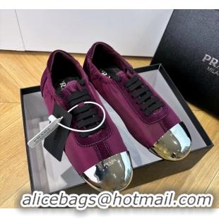 AAAAA Prada Collapse Purple Suede Leather and Re Nylon Low Tops Sneakers with Metal Toecap 6050804 Purple