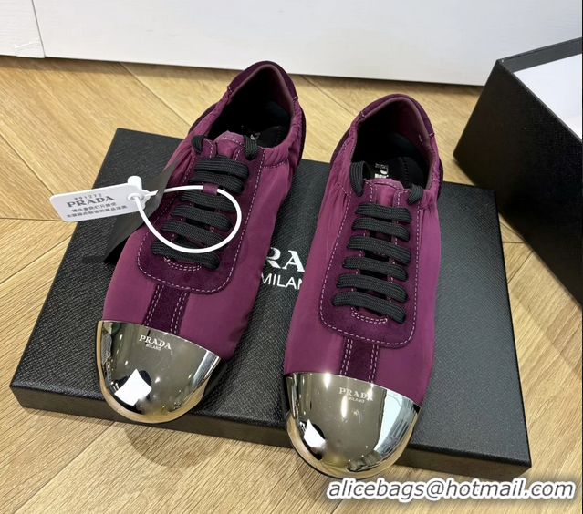 AAAAA Prada Collapse Purple Suede Leather and Re Nylon Low Tops Sneakers with Metal Toecap 6050804 Purple