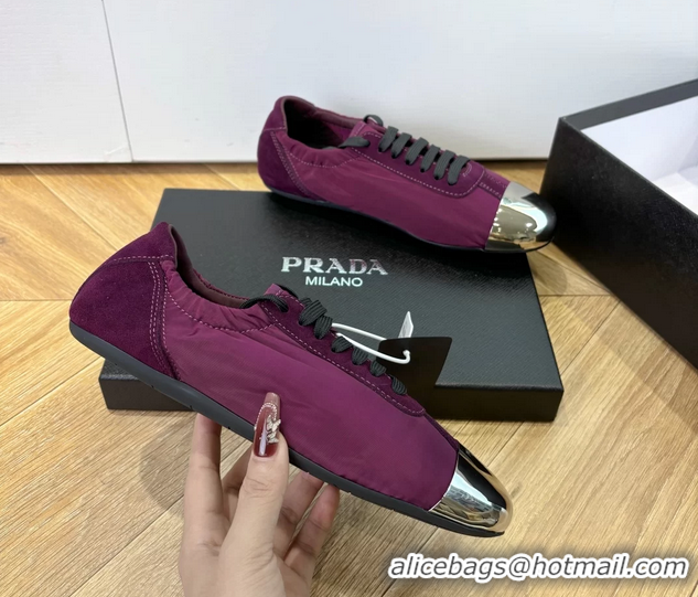 AAAAA Prada Collapse Purple Suede Leather and Re Nylon Low Tops Sneakers with Metal Toecap 6050804 Purple