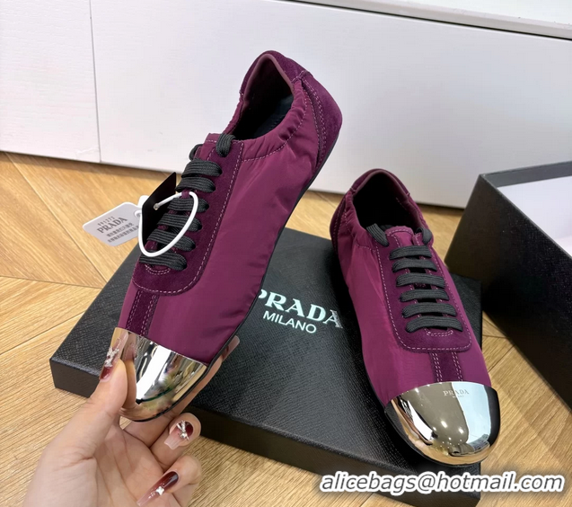 AAAAA Prada Collapse Purple Suede Leather and Re Nylon Low Tops Sneakers with Metal Toecap 6050804 Purple