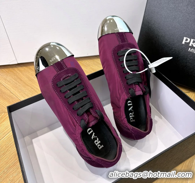 AAAAA Prada Collapse Purple Suede Leather and Re Nylon Low Tops Sneakers with Metal Toecap 6050804 Purple