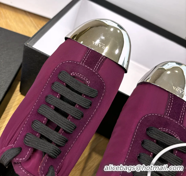 AAAAA Prada Collapse Purple Suede Leather and Re Nylon Low Tops Sneakers with Metal Toecap 6050804 Purple