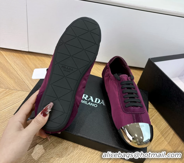 AAAAA Prada Collapse Purple Suede Leather and Re Nylon Low Tops Sneakers with Metal Toecap 6050804 Purple