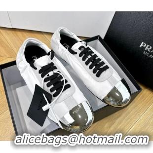 Top Quality Prada Collapse White Suede Leather and Re Nylon Low Tops Sneakers with Metal Toecap 6050804 White