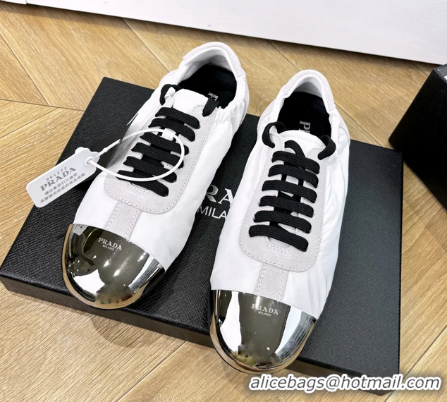 Top Quality Prada Collapse White Suede Leather and Re Nylon Low Tops Sneakers with Metal Toecap 6050804 White