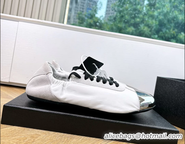 Top Quality Prada Collapse White Suede Leather and Re Nylon Low Tops Sneakers with Metal Toecap 6050804 White