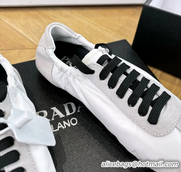 Top Quality Prada Collapse White Suede Leather and Re Nylon Low Tops Sneakers with Metal Toecap 6050804 White