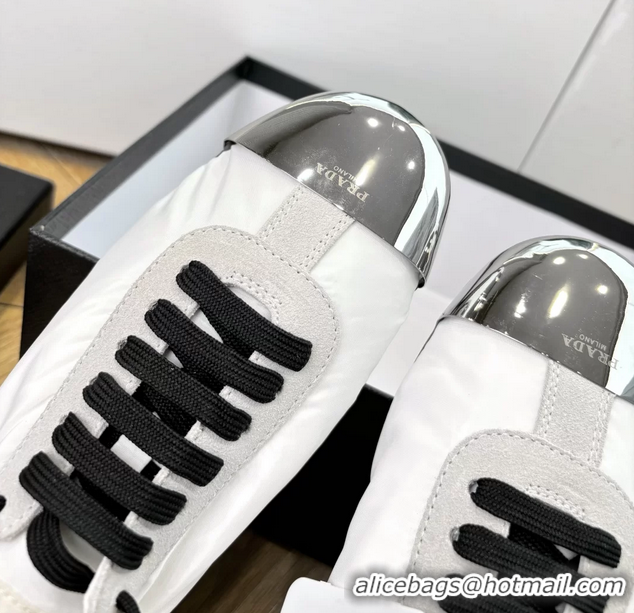 Top Quality Prada Collapse White Suede Leather and Re Nylon Low Tops Sneakers with Metal Toecap 6050804 White