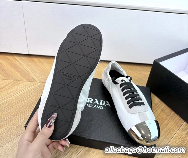 Top Quality Prada Collapse White Suede Leather and Re Nylon Low Tops Sneakers with Metal Toecap 6050804 White