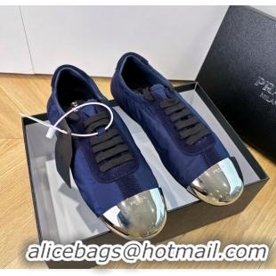 Affordable Price Prada Collapse Blue Suede Leather and Re Nylon Low Tops Sneakers with Metal Toecap 6050804 Blue