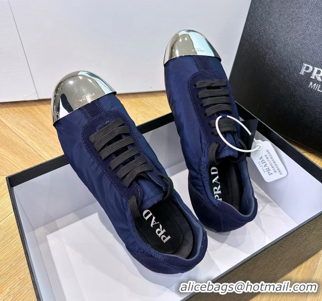 Affordable Price Prada Collapse Blue Suede Leather and Re Nylon Low Tops Sneakers with Metal Toecap 6050804 Blue