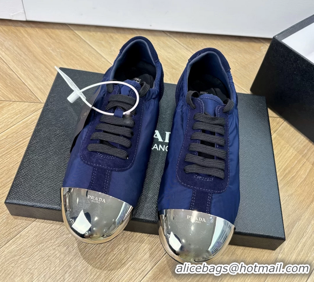 Affordable Price Prada Collapse Blue Suede Leather and Re Nylon Low Tops Sneakers with Metal Toecap 6050804 Blue