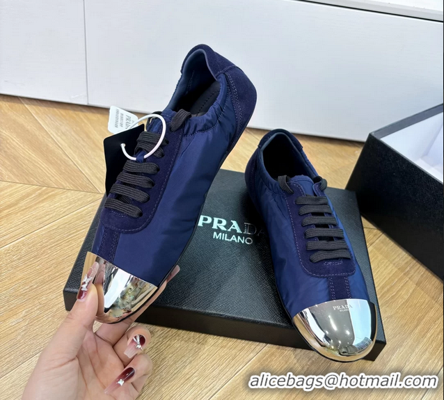 Affordable Price Prada Collapse Blue Suede Leather and Re Nylon Low Tops Sneakers with Metal Toecap 6050804 Blue