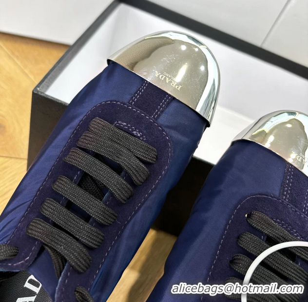 Affordable Price Prada Collapse Blue Suede Leather and Re Nylon Low Tops Sneakers with Metal Toecap 6050804 Blue