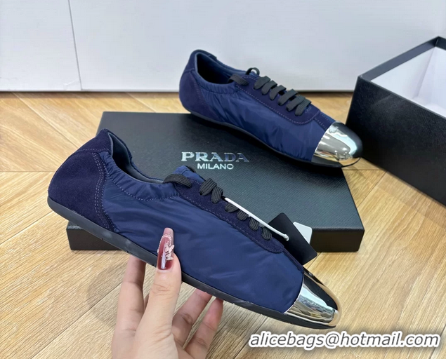 Affordable Price Prada Collapse Blue Suede Leather and Re Nylon Low Tops Sneakers with Metal Toecap 6050804 Blue