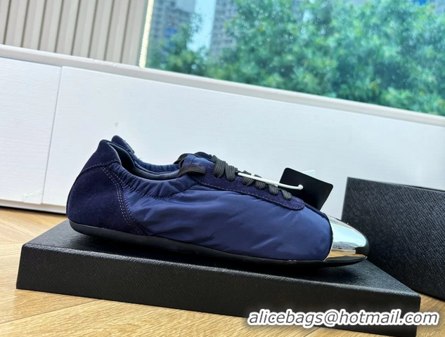 Affordable Price Prada Collapse Blue Suede Leather and Re Nylon Low Tops Sneakers with Metal Toecap 6050804 Blue