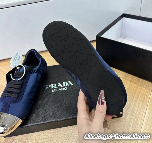 Affordable Price Prada Collapse Blue Suede Leather and Re Nylon Low Tops Sneakers with Metal Toecap 6050804 Blue