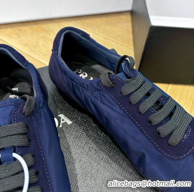 Affordable Price Prada Collapse Blue Suede Leather and Re Nylon Low Tops Sneakers with Metal Toecap 6050804 Blue
