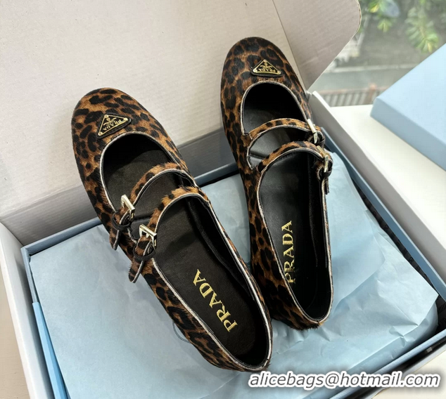 Buy Duplicate Prada Leopard Print Pony Hair Dual Mary Jane Ballet Flats 6050805