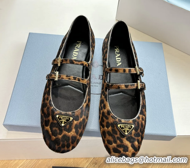 Buy Duplicate Prada Leopard Print Pony Hair Dual Mary Jane Ballet Flats 6050805