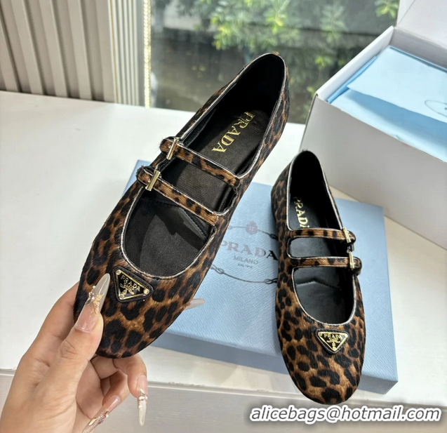 Buy Duplicate Prada Leopard Print Pony Hair Dual Mary Jane Ballet Flats 6050805