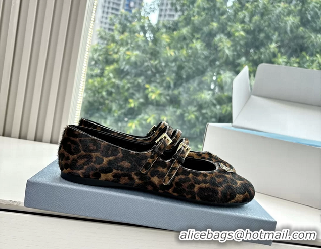 Buy Duplicate Prada Leopard Print Pony Hair Dual Mary Jane Ballet Flats 6050805