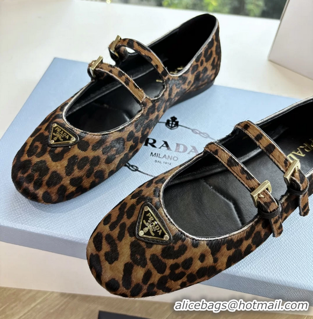 Buy Duplicate Prada Leopard Print Pony Hair Dual Mary Jane Ballet Flats 6050805