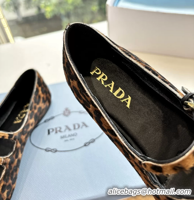 Buy Duplicate Prada Leopard Print Pony Hair Dual Mary Jane Ballet Flats 6050805