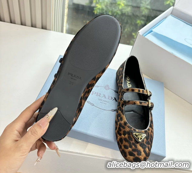 Buy Duplicate Prada Leopard Print Pony Hair Dual Mary Jane Ballet Flats 6050805