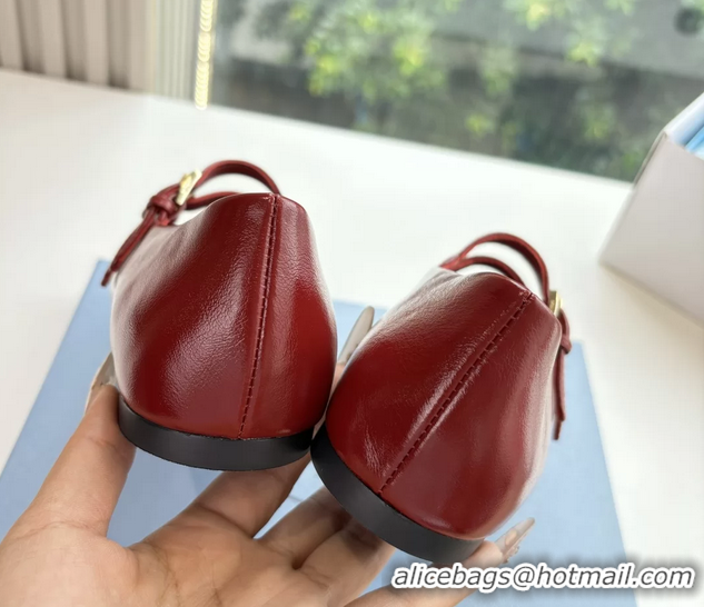 Top Quality Prada Red Shiny Calfskin Leather Mary Jane Ballet Flats 6050805 Red