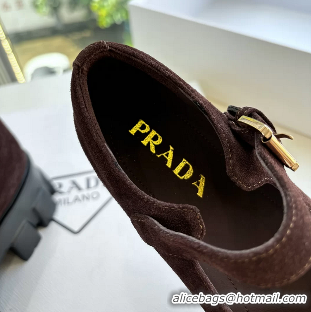 Super Quality Prada Burgundy Suede Leather Monolith Mary Janes Platform Shoes 6050807 Burgundy